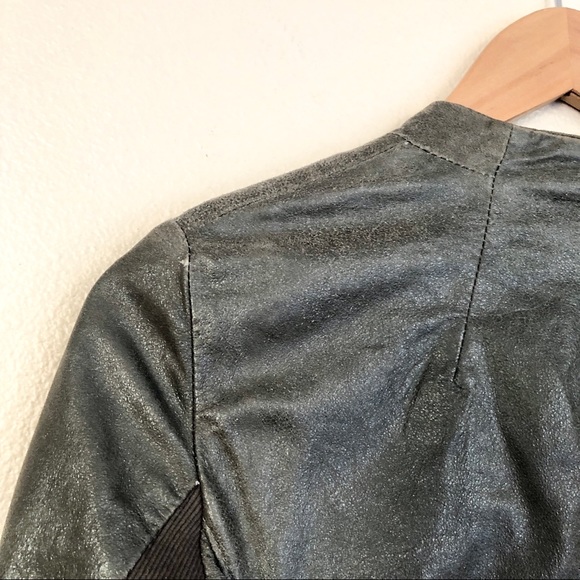 MUUBAA Shaula Leather Blazer Jacket in Metallic Grey Green - Picture 12 of 14